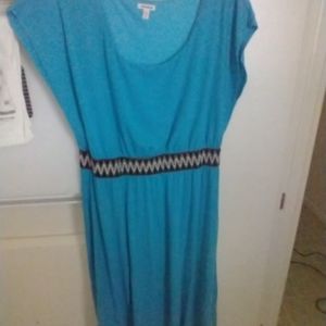 Plus size blue maxi dress, roomy bust area and flattering waist band detail!